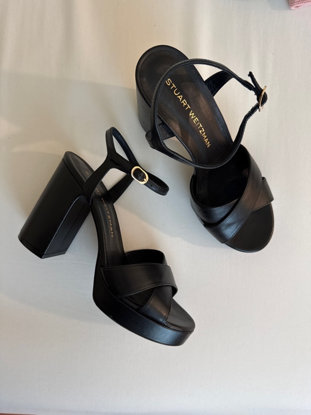 Stuart Weitzman women’s Dayna Black Leather Platform Sandals size 8.5 NWOT